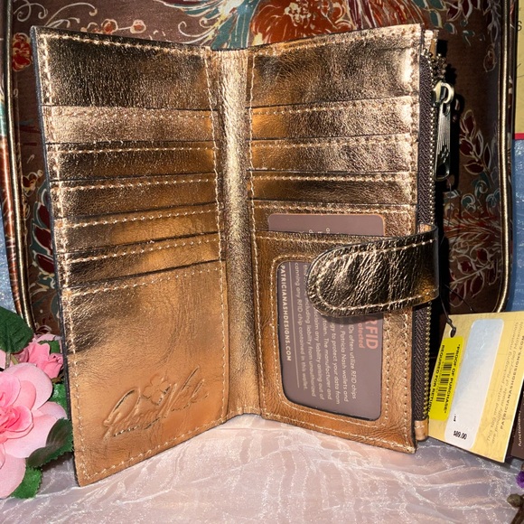 Crossbody and Wallet, Patricia Nash Vintage Italian Pheasant Bronze NWT - Picture 4 of 16